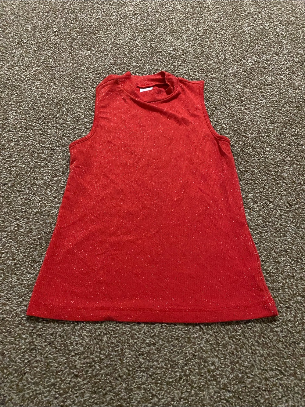 Sparkle Mock Neck Sleeveless Tank Top in Red